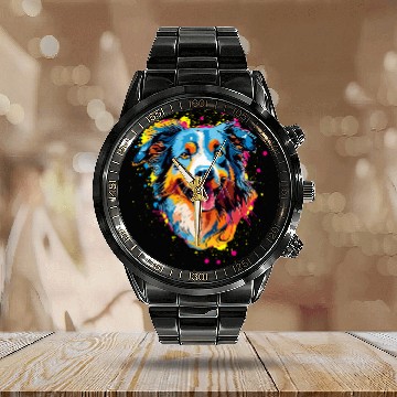 Discover Splash Art Australian Shepherd Aussie Lover Calendar Steel Band Watch