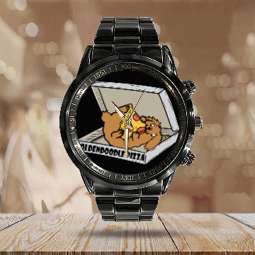 Discover Dog Goldendoodle Pizza Goldendoodle Dog Calendar Steel Band Watch