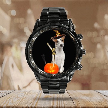 Discover Jack Russel Witch Hat Halloween Dog Costume Calendar Steel Band Watch