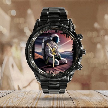 Discover There Is No Planet B Astronaut Seeks Second World Globe Calendar Steel Band Watch