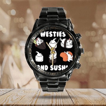 Discover Westie And Sushi Dog Calendar Steel Band Watch