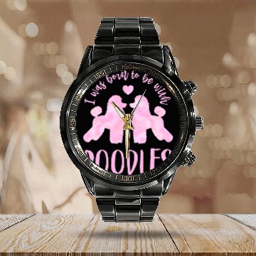 Discover Poodle Lovers 2 Pink Poodles Calendar Steel Band Watch
