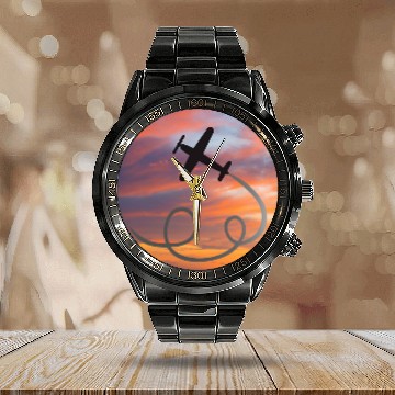 Discover Airplane Flying In Flight Pilot Aviator Aviation Themed Calendar Steel Band Watch