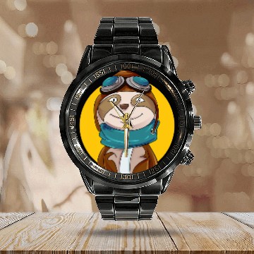 Discover Aviator Sloth Pilot Calendar Steel Band Watch