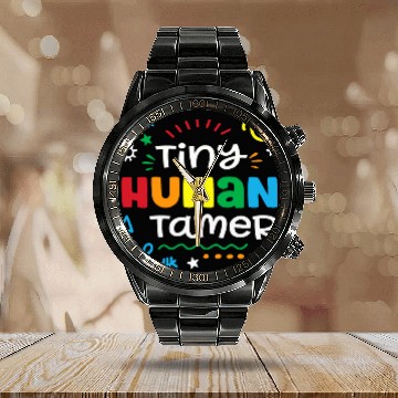 Discover Tiny Human Tamer Gift Mom Nanny Babysitter Teacher Baseball Tees Calendar Steel Band Watch