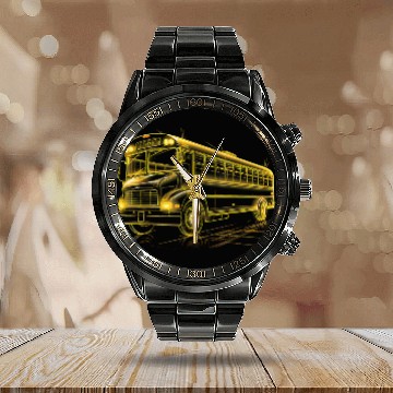 Discover School Bus Driver Art 27 Zip Calendar Steel Band Watch