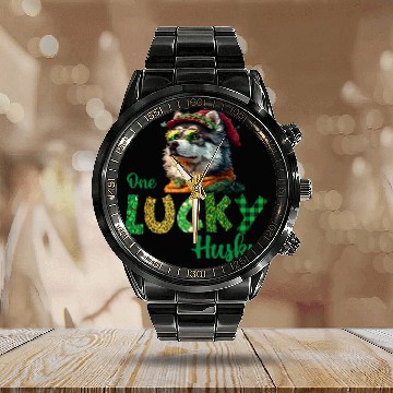 Discover Majestic Husky Gnome A St  Patricks Celebration 3 Calendar Steel Band Watch