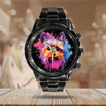 Discover Splash Art Yorkshire Terrier Dog Colorful Calendar Steel Band Watch