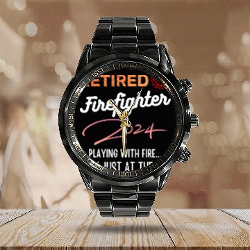 Discover Retired Firefighter 2024 2BBQ Chief Zip Calendar Steel Band Watch
