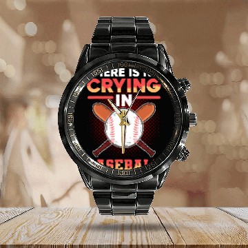 Discover There Is No Crying In Baseball Softball Lover Mom and Dad Calendar Steel Band Watch