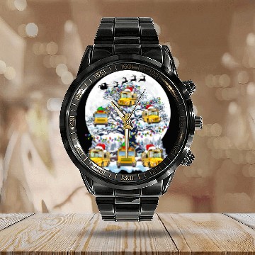 Discover Squad Santa Elf School Buses On Christmas Tree xmass Moon Calendar Steel Band Watch