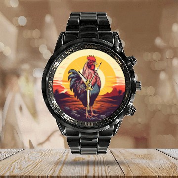 Discover Retro vintages Chicken Sunset Poultry Farmer Funny Chicken Baseball Tees Calendar Steel Band Watch