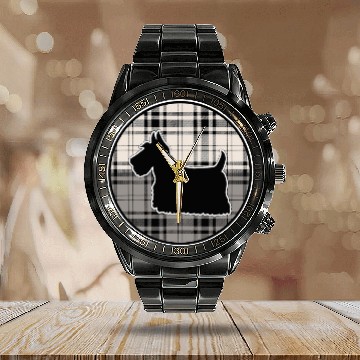 Discover Dog Scottish Terrier Plaid 3 Calendar Steel Band Watch