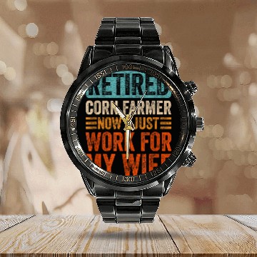 Discover Retired Corn Farmer Retirement Funny Husband Wife Calendar Steel Band Watch