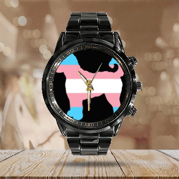 Discover Dog Goldendoodle Trans Pride Flag Goldendoodle Dog Zip Calendar Steel Band Watch