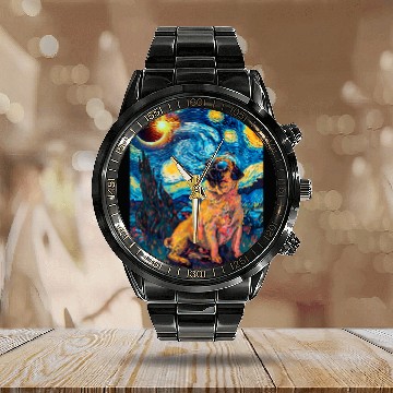 Discover Total Solar Eclipse Pug Dog Zip Calendar Steel Band Watch