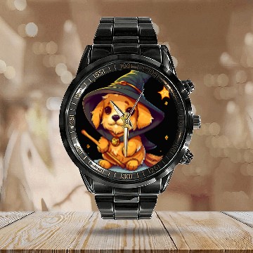 Discover Magical Wizard Golden Retriever Calendar Steel Band Watch