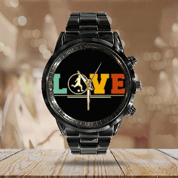 Discover Retro Love Soccer Player Coachs Trainer Training Calendar Steel Band Watch