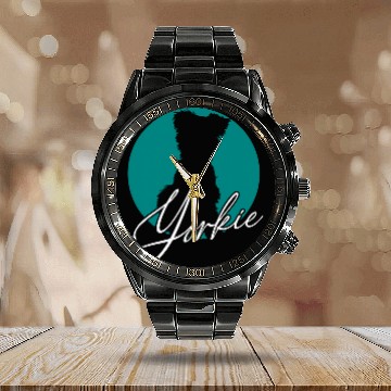 Discover Sitting Yorkie graphical Yorkshire Terrier 2 Baseball Tees Calendar Steel Band Watch