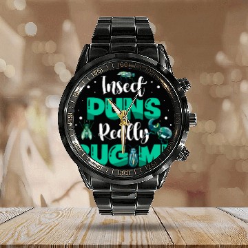 Discover Insect Puns Really Bug Me Bug Catcher Future Entomologist Calendar Steel Band Watch