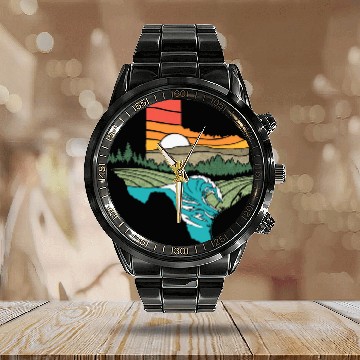 Discover Texas Outdoors vintages Nature Illustration Graphic Zip Calendar Steel Band Watch