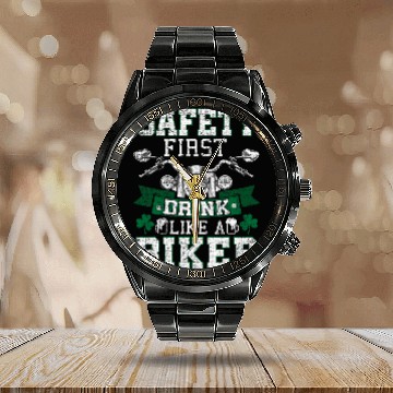 Discover Motorcycle Distressed Safety First Drink Like A Biker Calendar Steel Band Watch