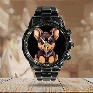 Discover Super Cute German Shepherd Puppy Calendar Steel Band Watch