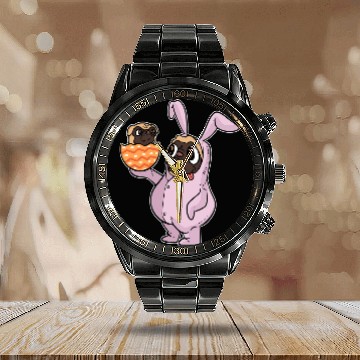 Discover Pug Bunny Dog Parent Zip Calendar Steel Band Watch
