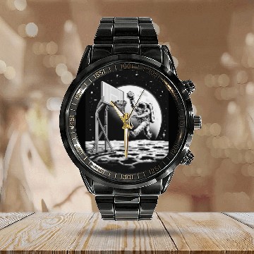 Discover Lunar Outer Space Slam Dunks Astronaut Basketball Zip Calendar Steel Band Watch