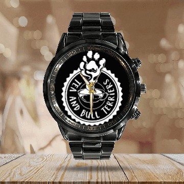 Discover Tea and Bull Terriers Bull Terrier Zip Calendar Steel Band Watch