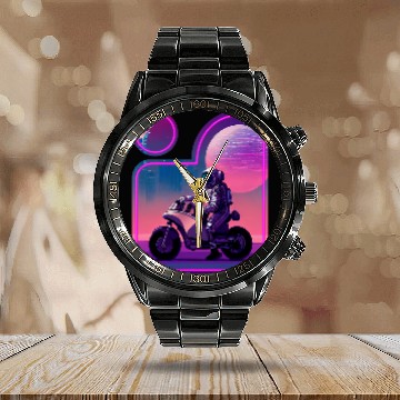 Discover Motorcycle Riding Astronaut 2Futuristic Space Exploration Calendar Steel Band Watch