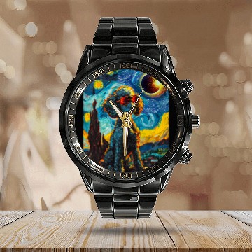 Discover Total Solar Eclipse Poodle Dog Calendar Steel Band Watch