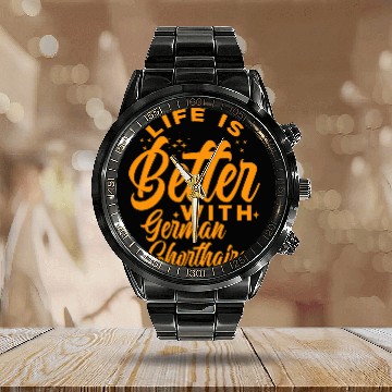 Discover life is better with a german shepherd Calendar Steel Band Watch