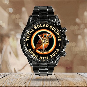 Discover Total Solar Eclipse 2024 Funny Astronomer Bird Design 2 Calendar Steel Band Watch