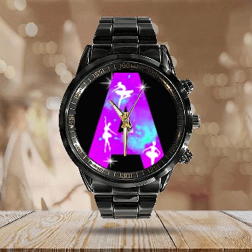 Discover Letter A Monogram Dance Cosmic Ballerina A Name Calendar Steel Band Watch