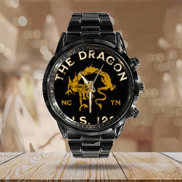 Discover The Dragon US 129 TN NC Distressed Design Baseball Tees Calendar Steel Band Watch