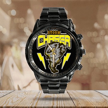 Discover STORM CHASER Weather Lightning Tornado Hurricane Watcher Calendar Steel Band Watch