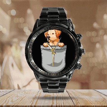 Discover Labrador Lab Dog Chest Pocket Zip Calendar Steel Band Watch