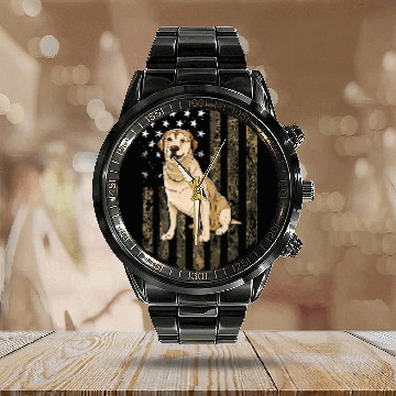Discover Labrador Lab Dog Camouflage Zip Calendar Steel Band Watch