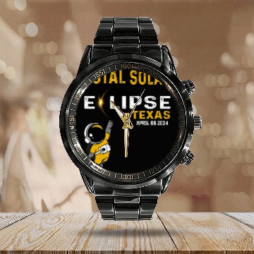 Discover Totale Solar Eclipse Texas April 8th 2024 Astronaut Eclipse Calendar Steel Band Watch