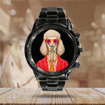 Discover Poodle vintages Style Calendar Steel Band Watch