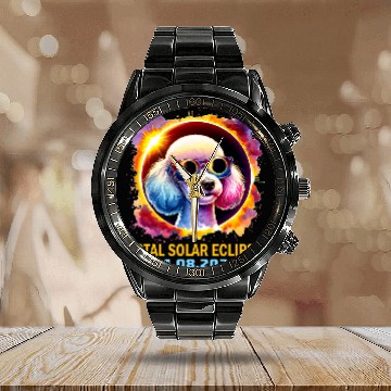 Discover Total Solar Eclipse 2024 Poodle Dog Eclipse Glasses Colorful Baseball Tees Calendar Steel Band Watch