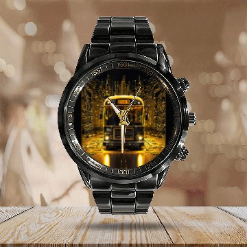 Discover School Bus Driver Art 24 Calendar Steel Band Watch