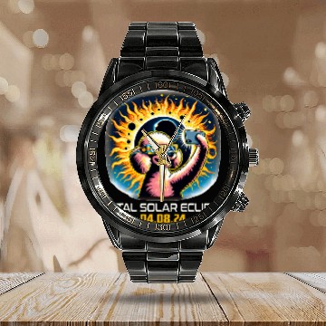 Discover Poodle Dog Taking Selfie Solar Eclipse Calendar Steel Band Watch