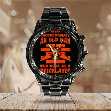 Discover Mens Brick Mason Masonry Construction Old Man Bricklayer Calendar Steel Band Watch