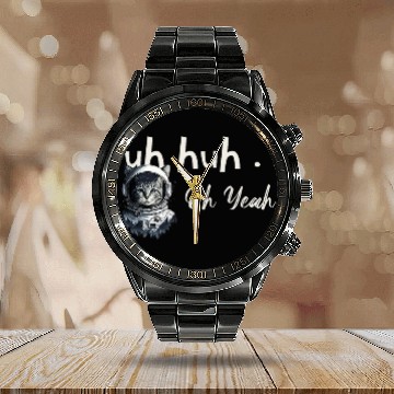 Discover Uh Huh Oh Yeah Cat Astronaut Space Explorer Traveler Helmut Calendar Steel Band Watch