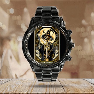 Discover The Magician Tarot Card Skeleton Baseball Tees Calendar Steel Band Watch