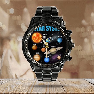 Discover Solar System Planets Science Space Astronaut Boys Girls Kids Calendar Steel Band Watch