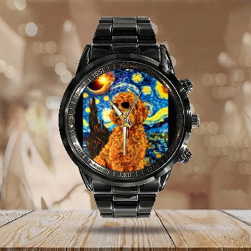 Discover Total Solar Eclipse Goldendoodle Dog 1 Calendar Steel Band Watch