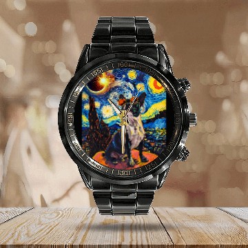 Discover Total Solar Eclipse Boston Terrier Dog Calendar Steel Band Watch